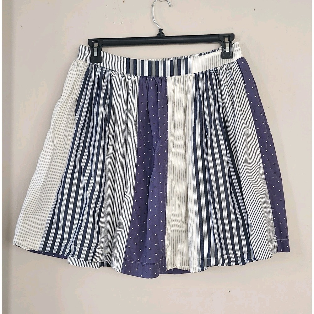 Boden Womens Skirt Size US 10R Mixed Stripe Polka Dot Patchwork Blue White